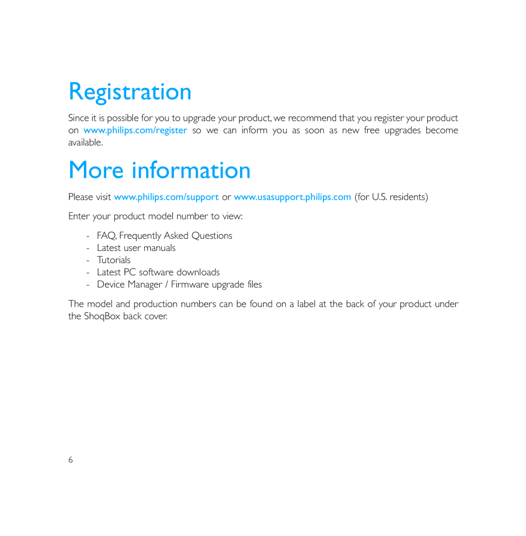Philips PSS231 user manual Registration, More information 