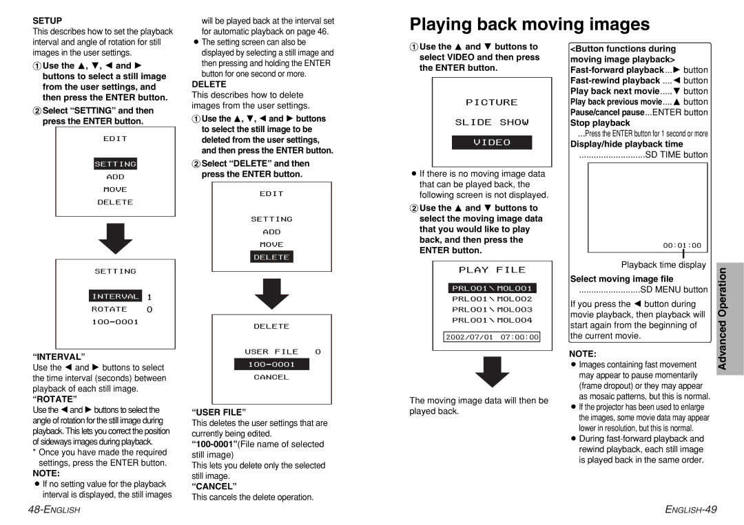 Philips PT-AE200U, PT-AE300U manual Playing back moving images 