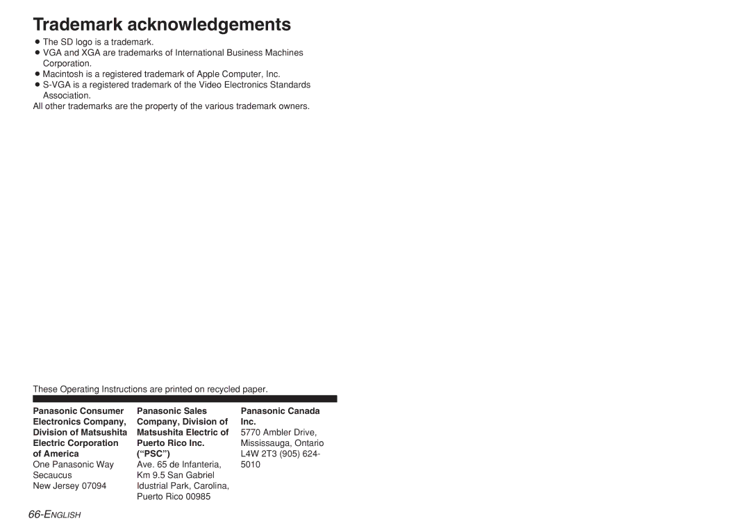 Philips PT-AE200U, PT-AE300U manual Trademark acknowledgements 