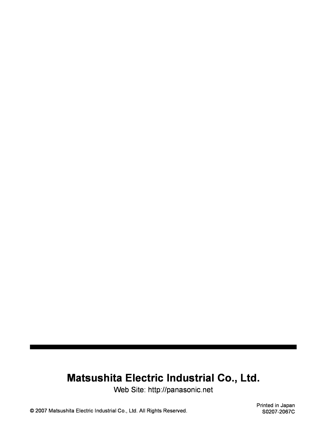 Philips PT-F100NTE manual Web Site http//panasonic.net, Printed in Japan, S0207-2067C 