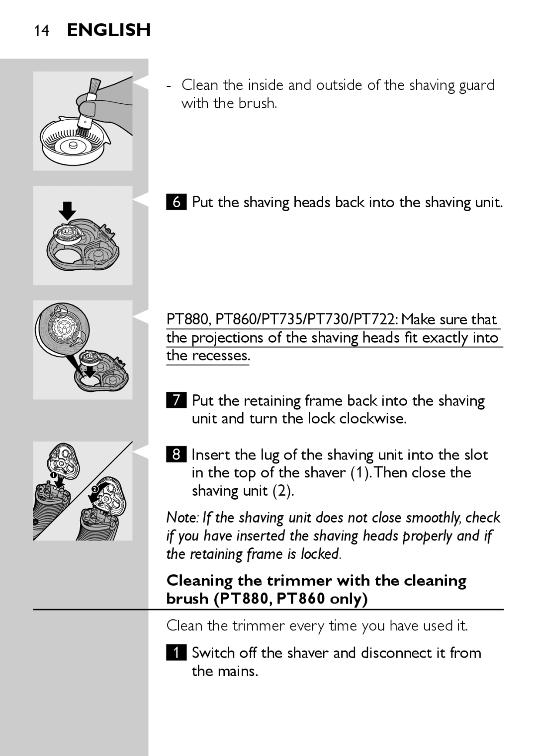 Philips PT728, PT722 manual Shaving unit 