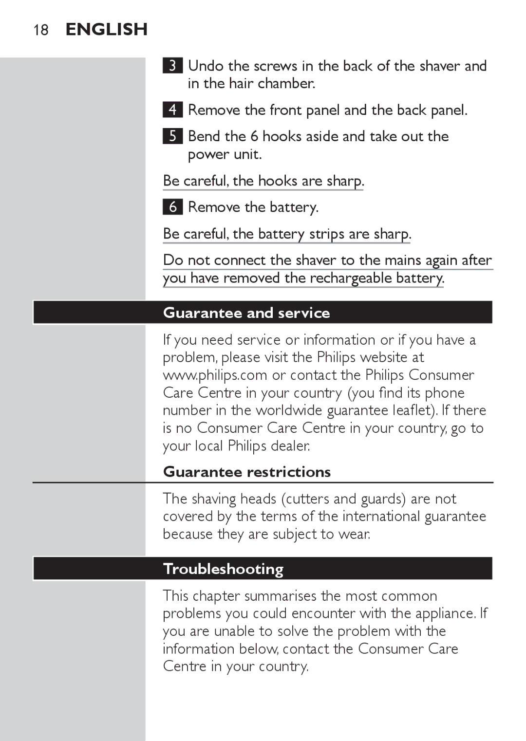 Philips PT728, PT722 manual Guarantee and service, Guarantee restrictions, Troubleshooting 