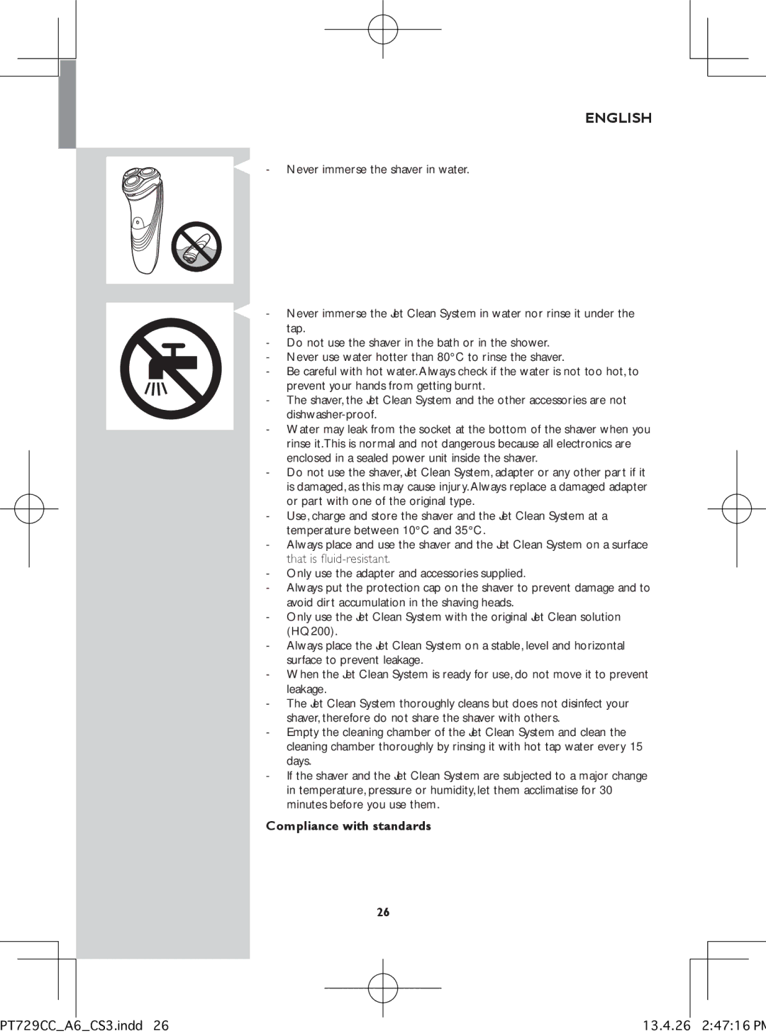 Philips pt729cc manual English, Compliance with standards 