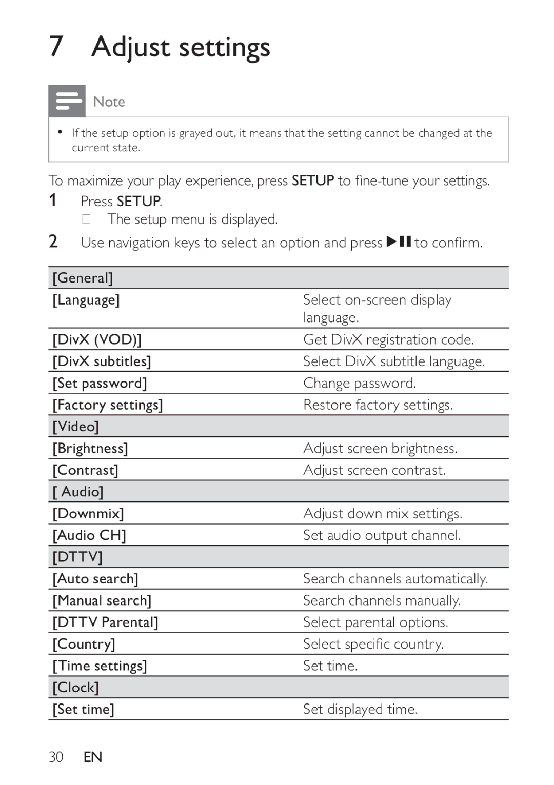 Philips PT9000/12 user manual Adjust settings, Dttv 