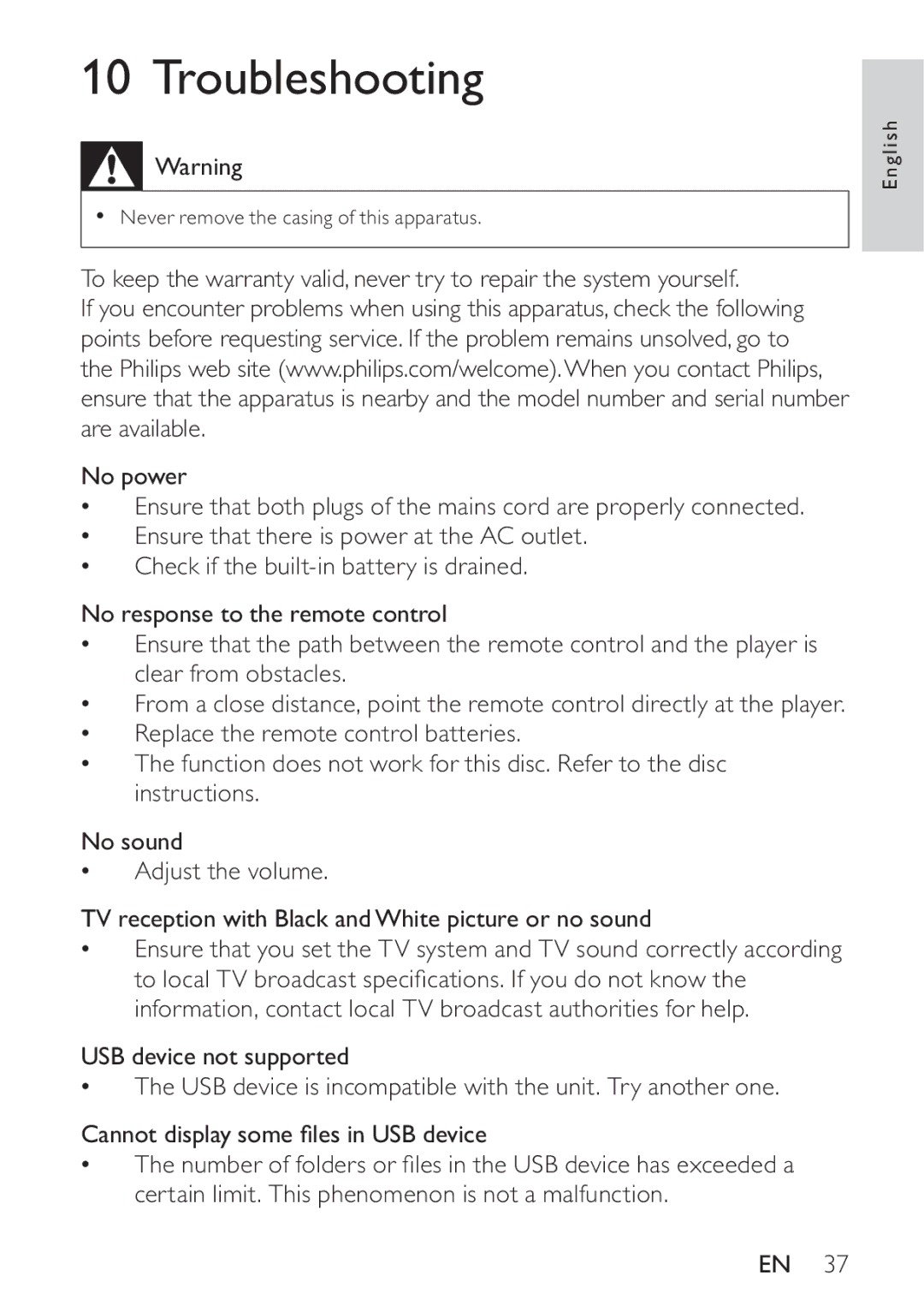 Philips PT9000/12 user manual Troubleshooting 