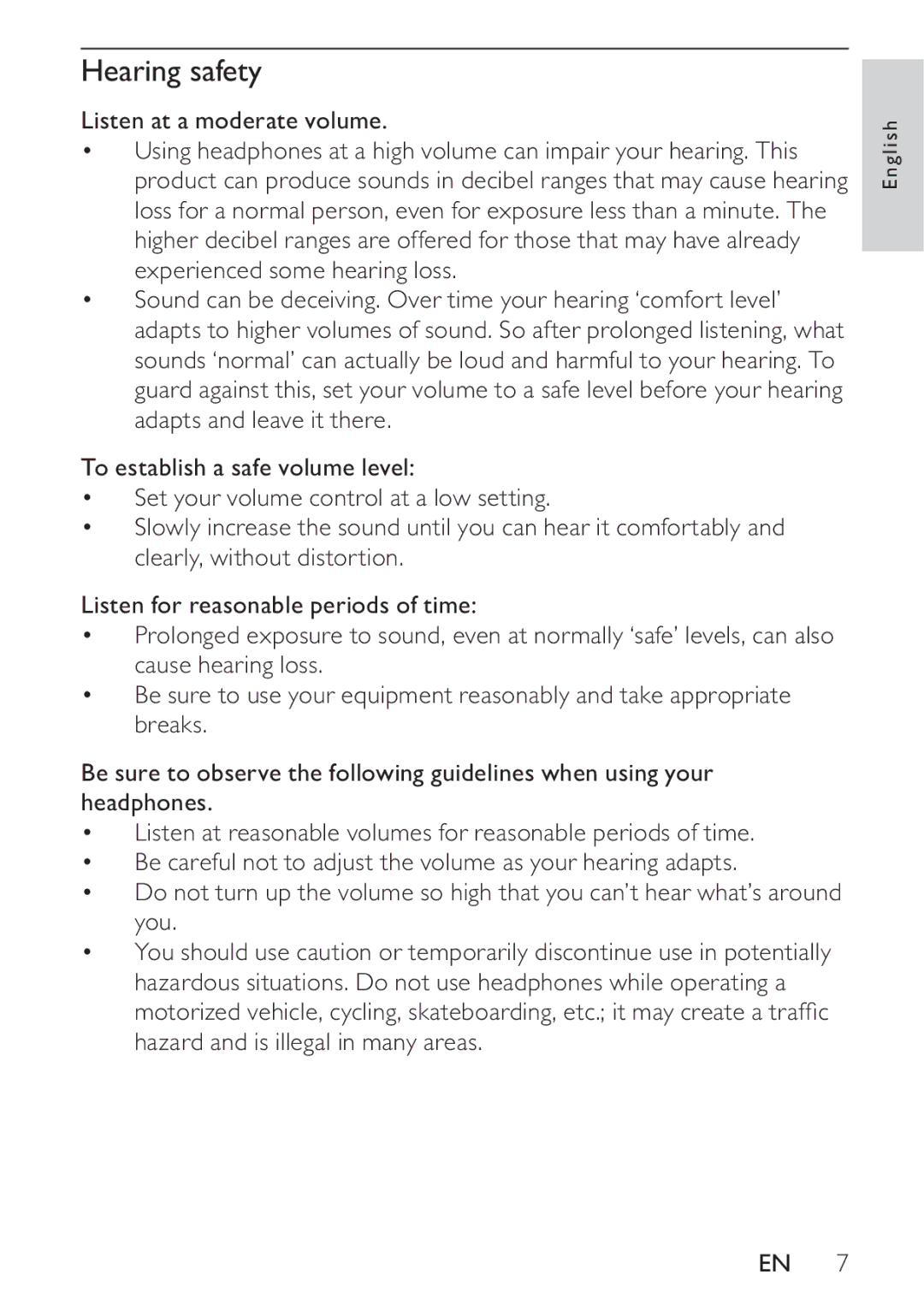 Philips PT9000/12 user manual Hearing safety 