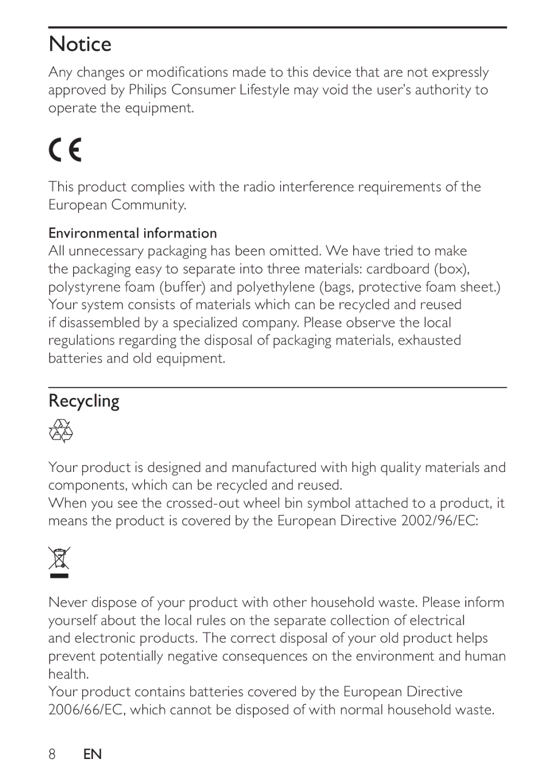 Philips PT9000/12 user manual Recycling 