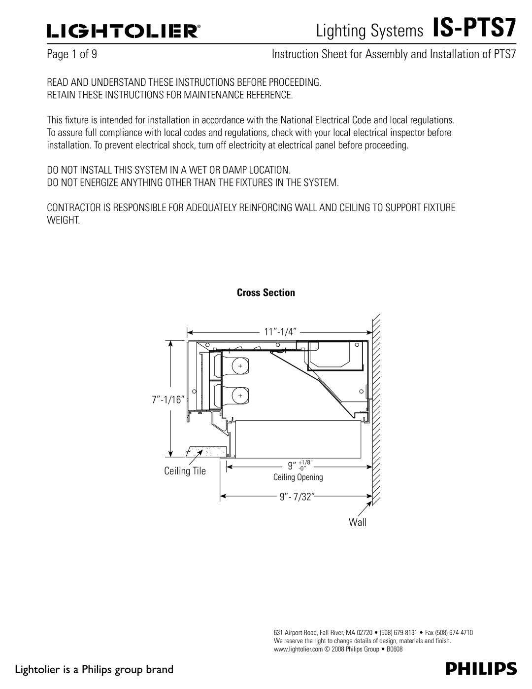 Philips manual Lighting Systems IS-PTS7, Cross Section 