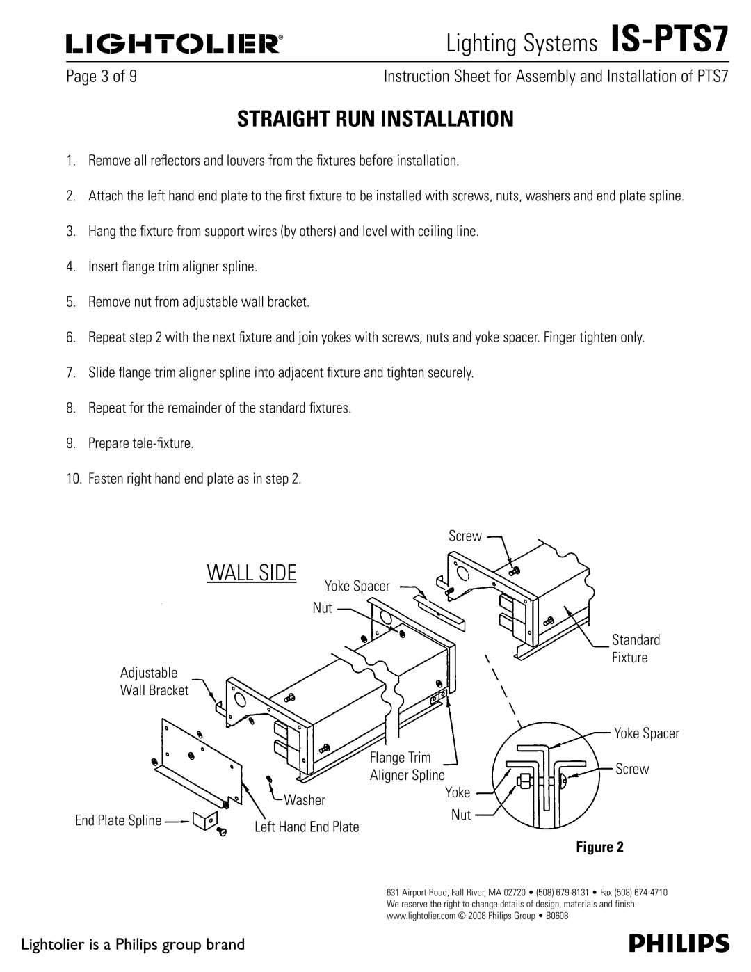 Philips PTS7 manual Straight RUN Installation,  3FNPWFOVUGSPNBEKVTUBCMFXBMMCSBDLFU, PLF4QBDFS, MBOHF5SJN, Plf 