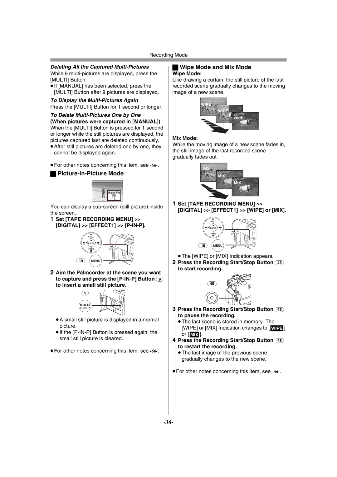 Philips PV-GS55 Picture-in-Picture Mode, Wipe Mode and Mix Mode, Deleting All the Captured Multi-Pictures 