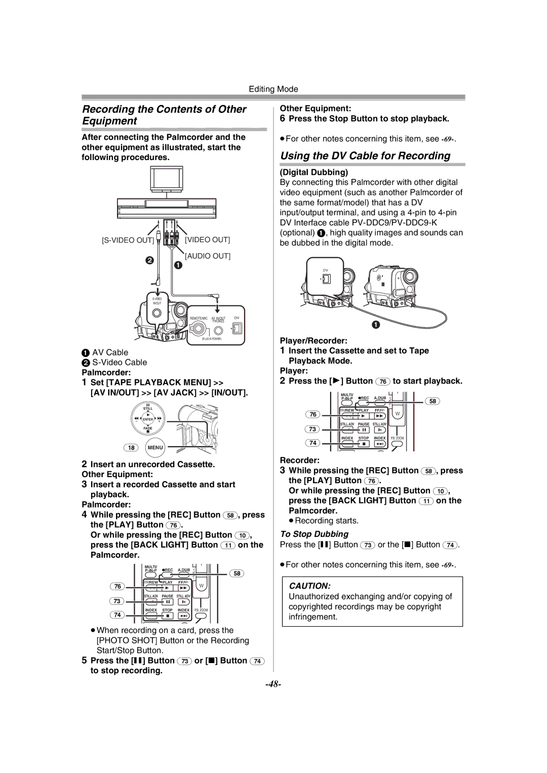 Philips PV-GS55 operating instructions Recording the Contents of Other Equipment, Using the DV Cable for Recording 