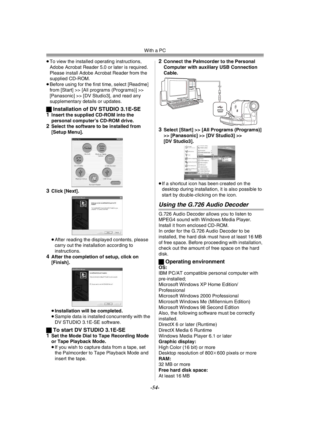 Philips PV-GS55 operating instructions Using the G.726 Audio Decoder, To start DV Studio 3.1E-SE, Instructions, DV Studio3 