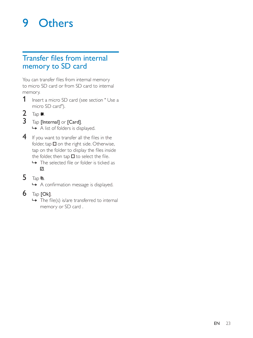 Philips PV7005 user manual Others, Memory to SD card 