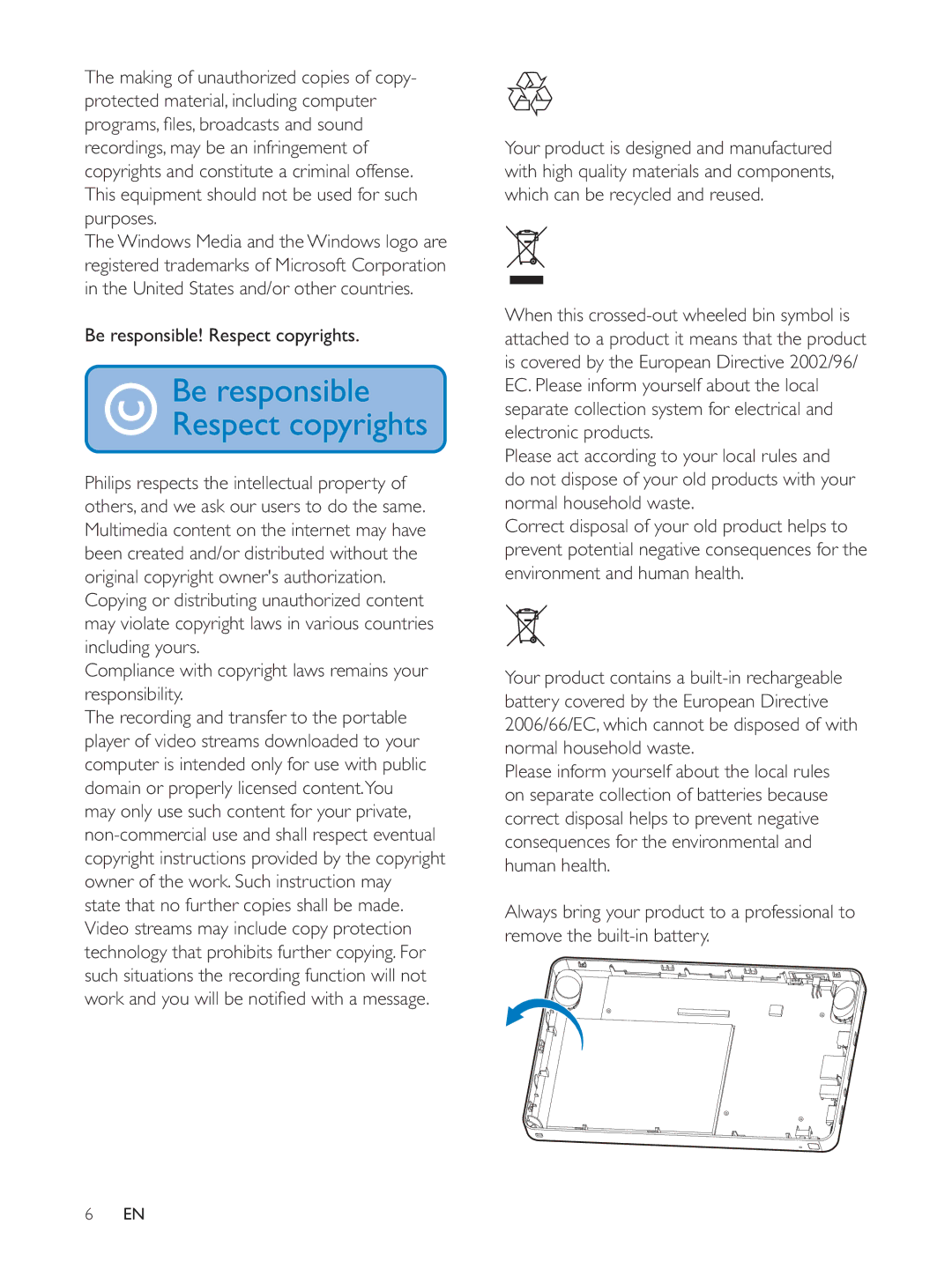 Philips PV7005 user manual Be responsible! Respect copyrights 