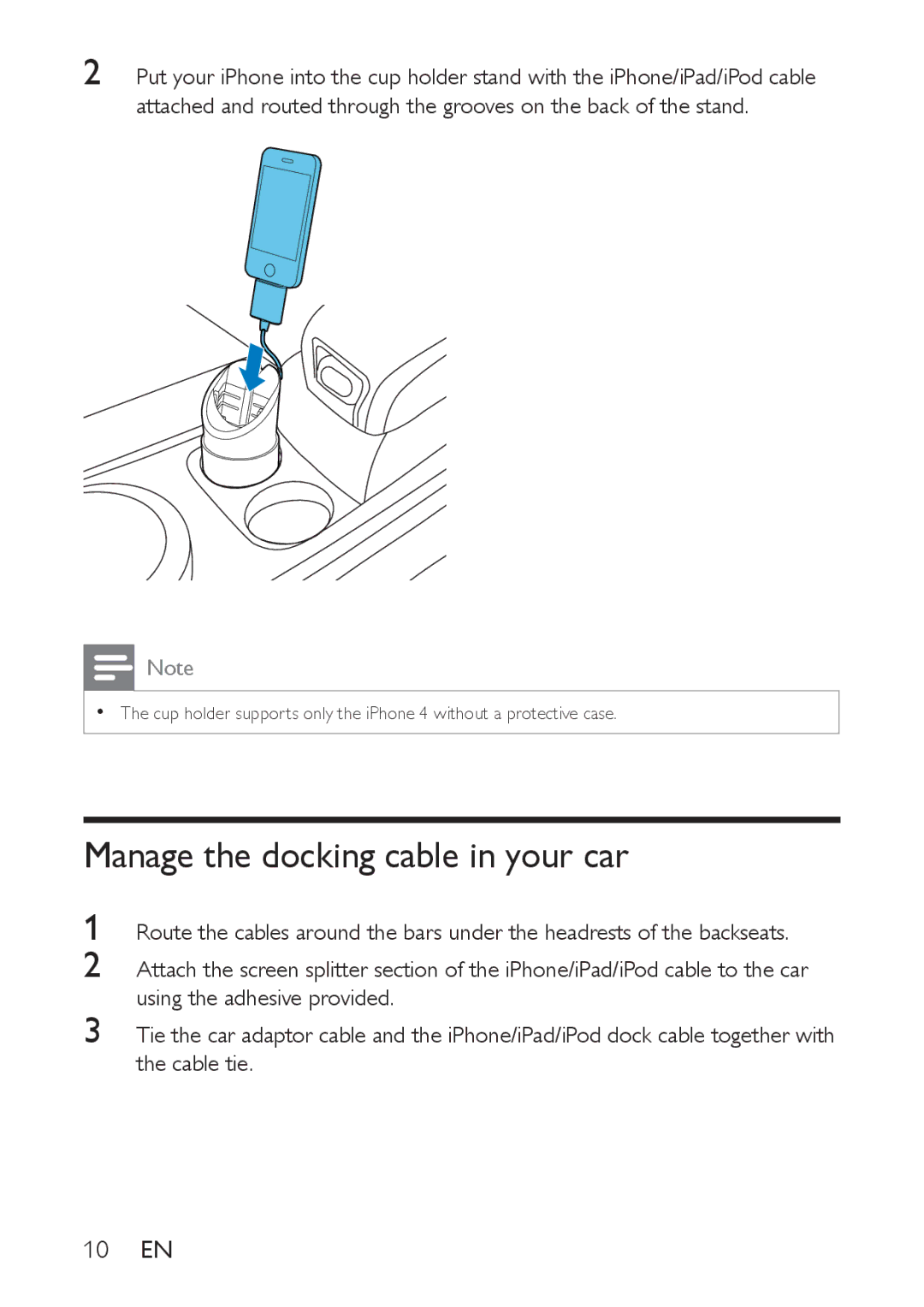 Philips PV9002I, PV7002I user manual Manage the docking cable in your car 