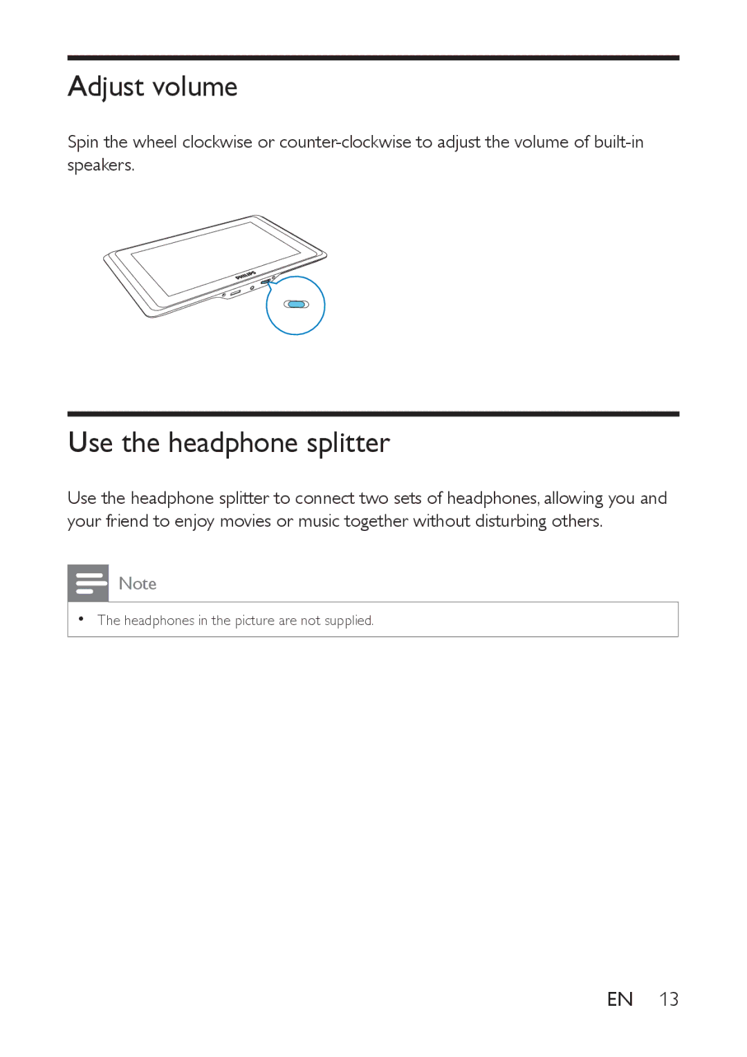 Philips PV7002I, PV9002I user manual Adjust volume, Use the headphone splitter 