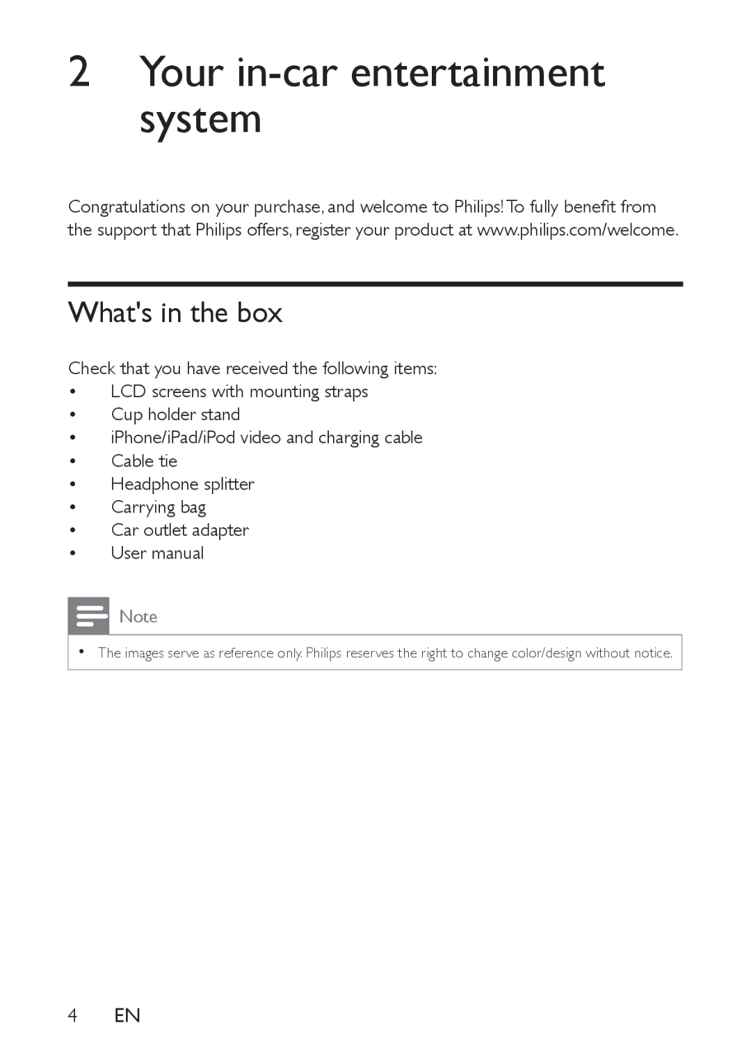 Philips PV9002I, PV7002I user manual Your in-car entertainment system, Whats in the box 