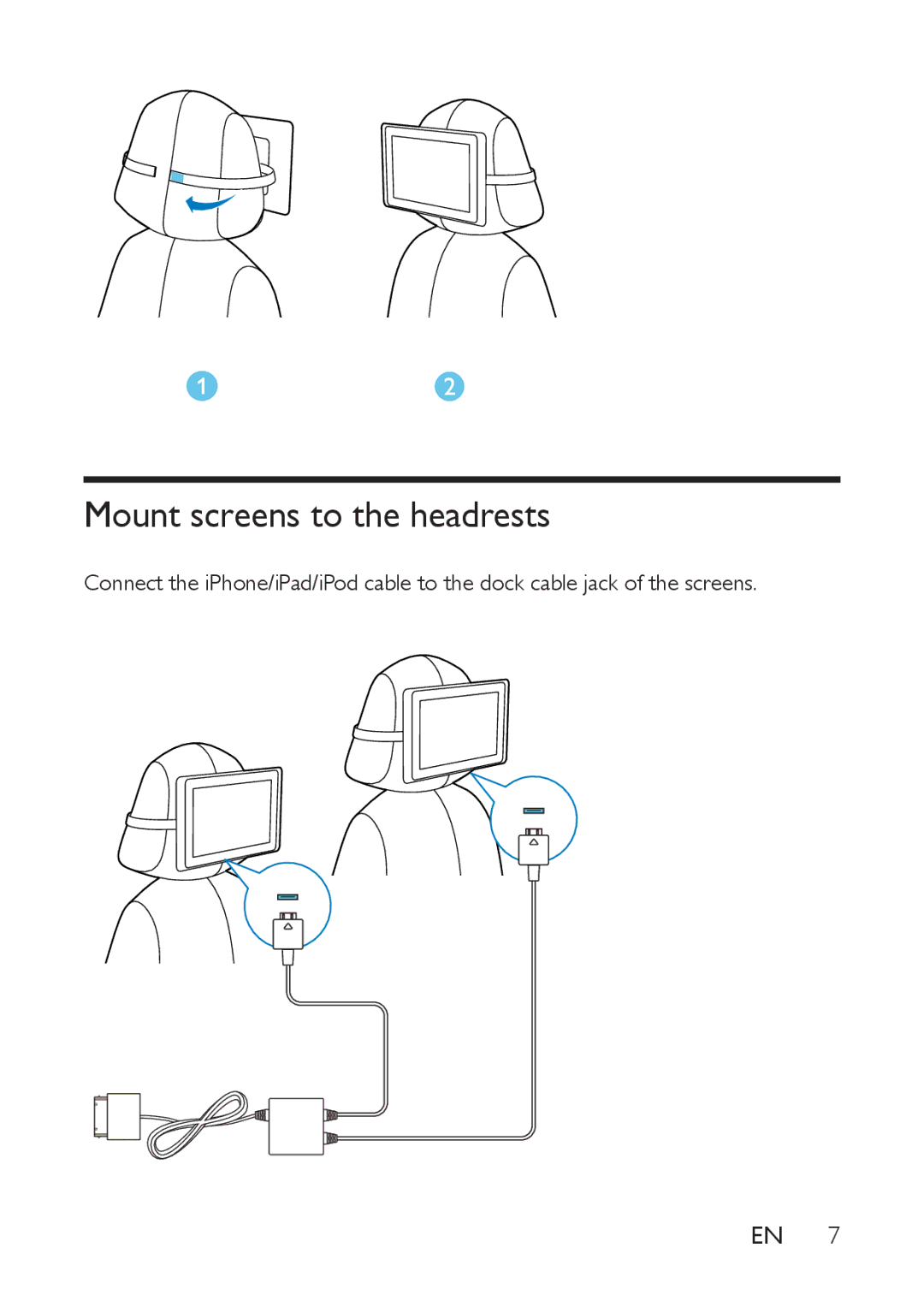 Philips PV7002I, PV9002I user manual Mount screens to the headrests 