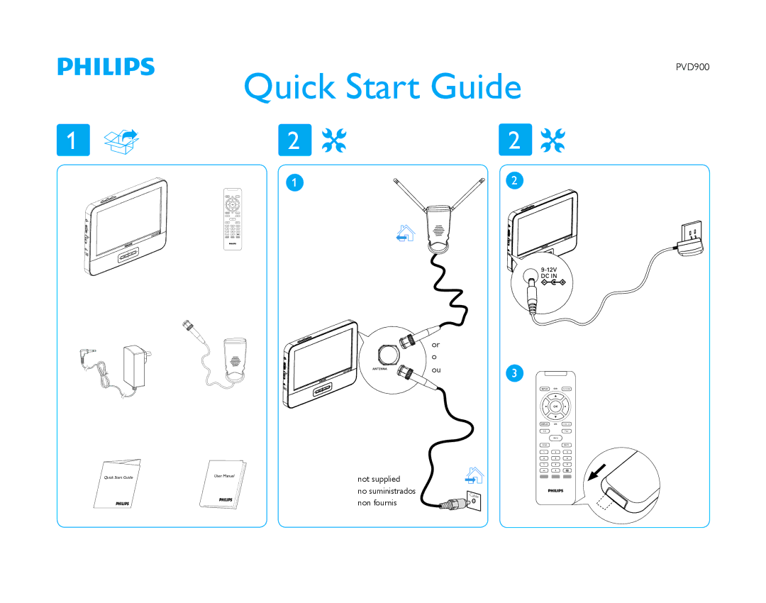 Philips PVD900/37 quick start Quick Start Guide, Not supplied, Non fournis 