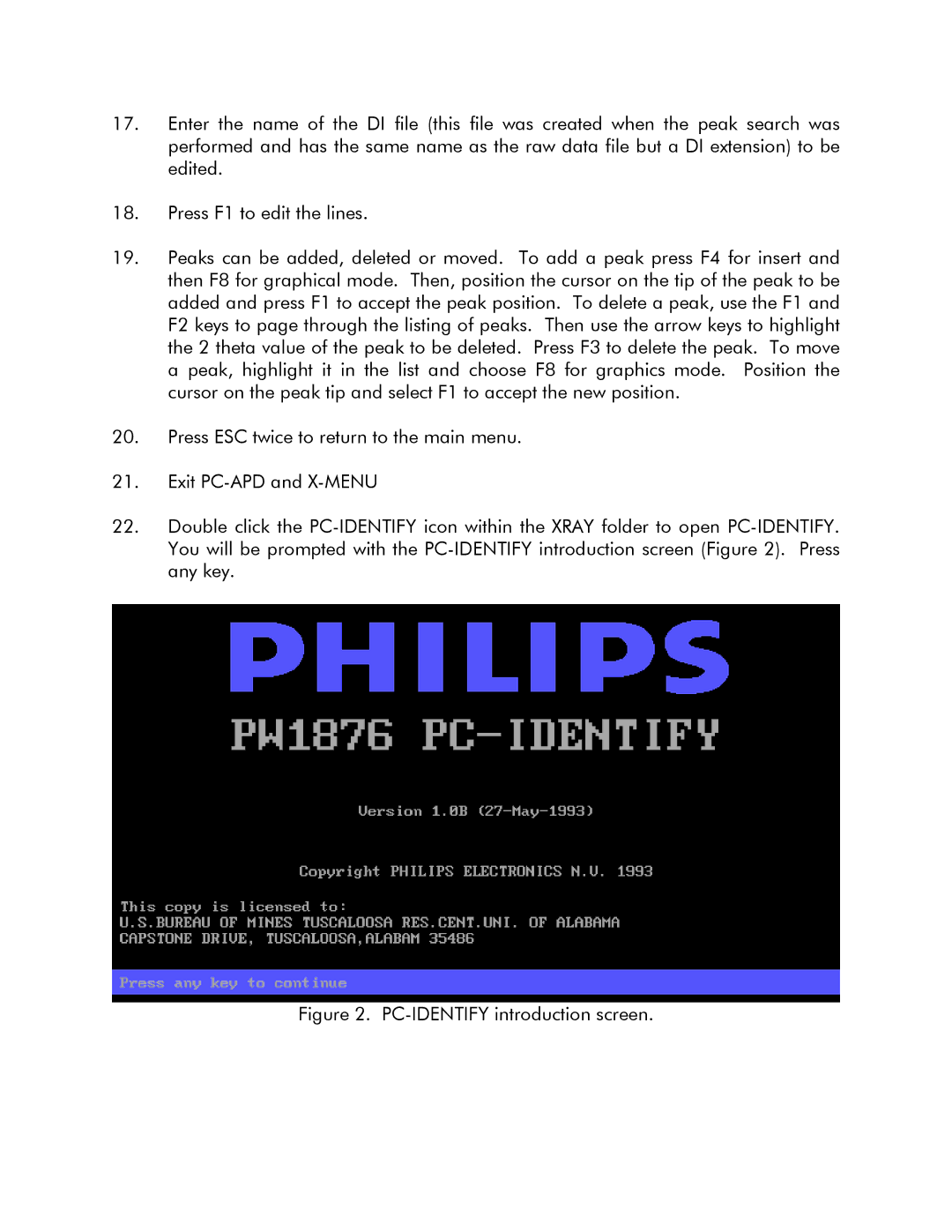 Philips PW-1710 manual PC-IDENTIFY introduction screen 