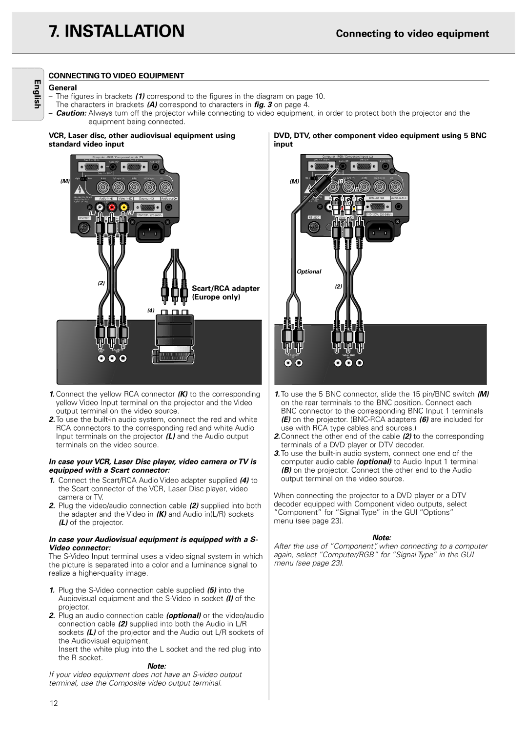 Philips PXG10 manual Connecting to video equipment, Scart/RCA adapter, Europe only, Equipped with a Scart connector 