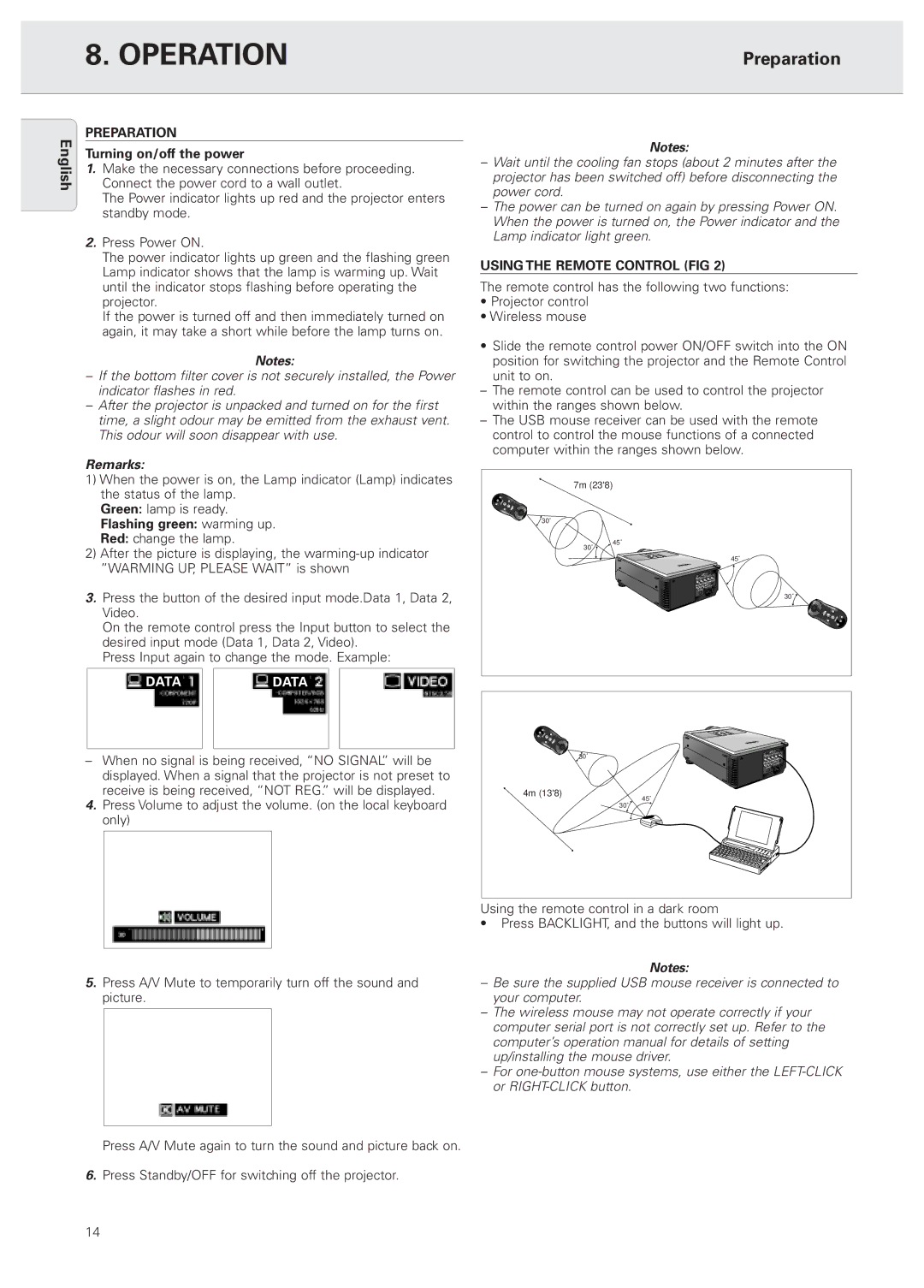 Philips PXG10 manual Operation, Preparation, Remarks, Using the Remote Control FIG 