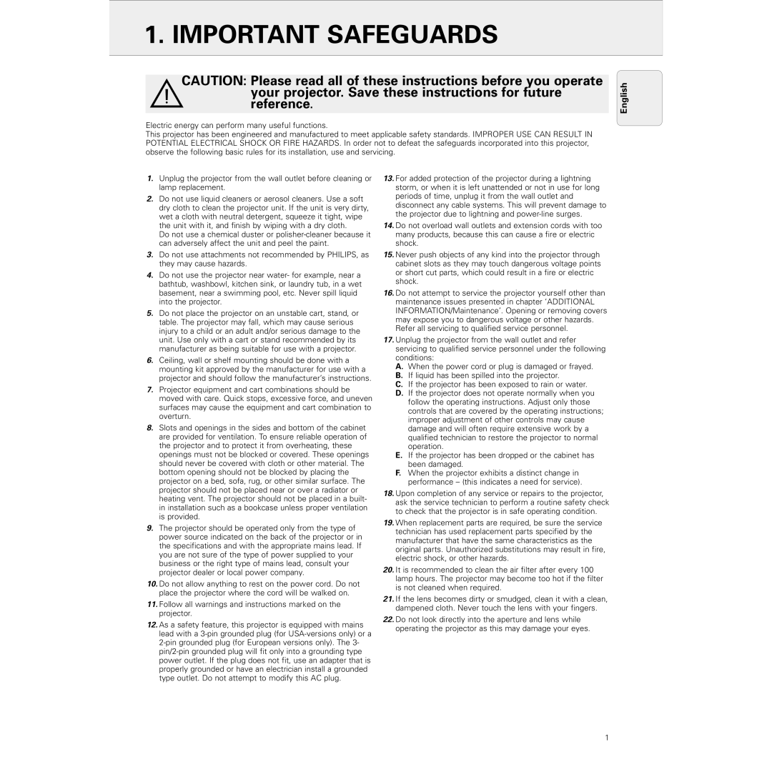 Philips PXG10 manual Important Safeguards 