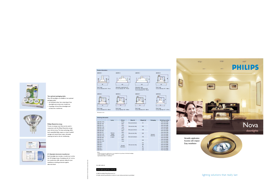 Philips QBS050-7 dimensions Two optional packaging styles, Philips MasterLine lamp, Standard electronic transformer 