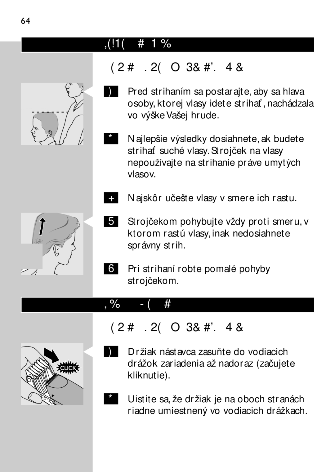 Philips QC5040 manual Príprava na použitie, Strihanie s hrebeňovým nástavcom, Použitie zariadenia 