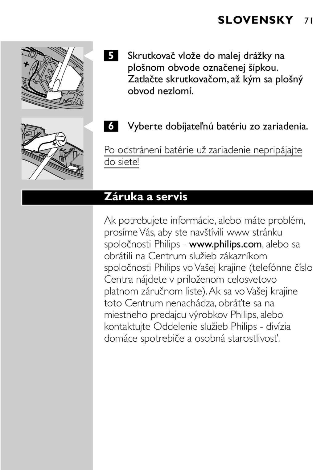 Philips QC5040 manual Záruka a servis, Do siete 