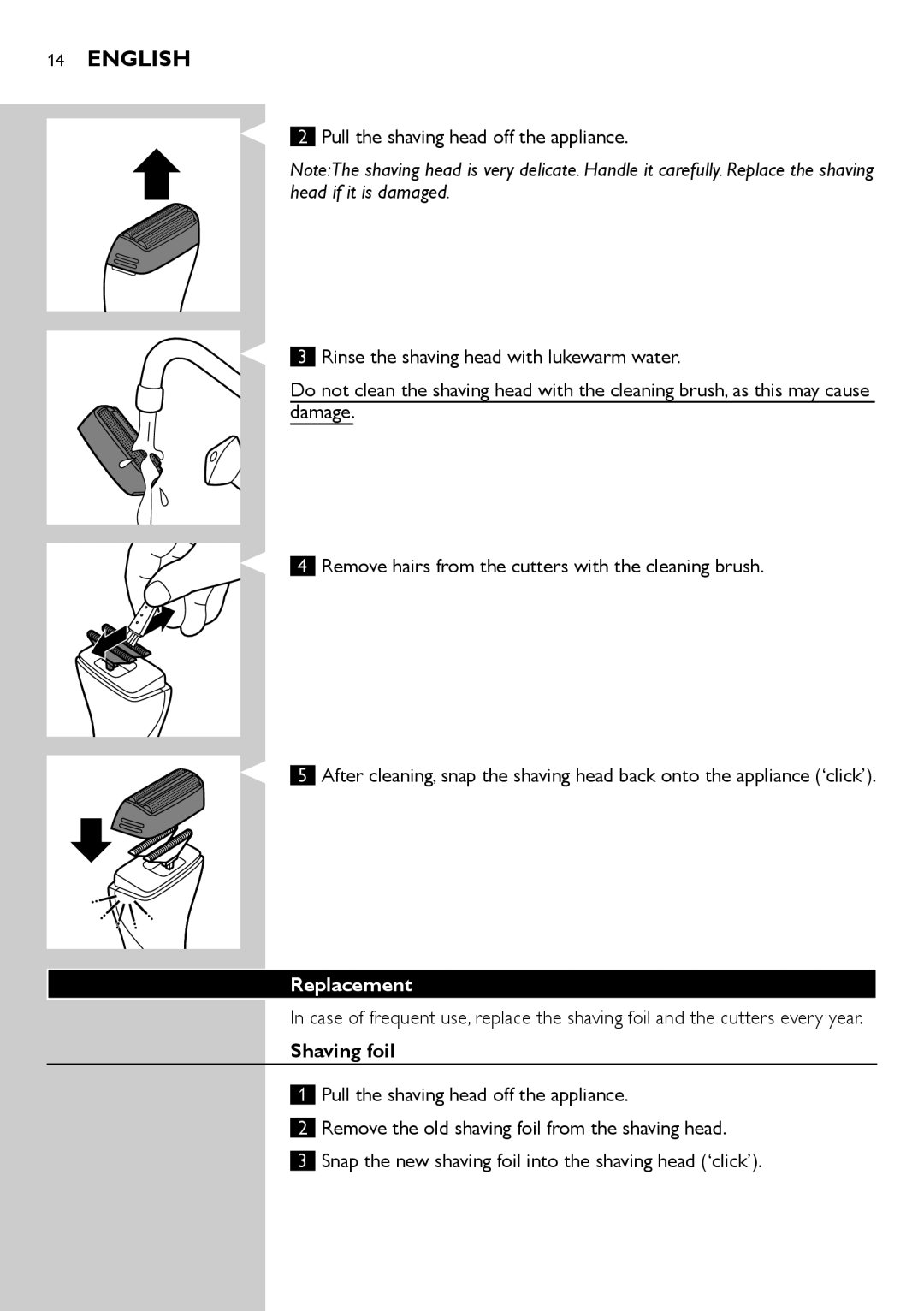 Philips QS6140 manual Replacement, Shaving foil 