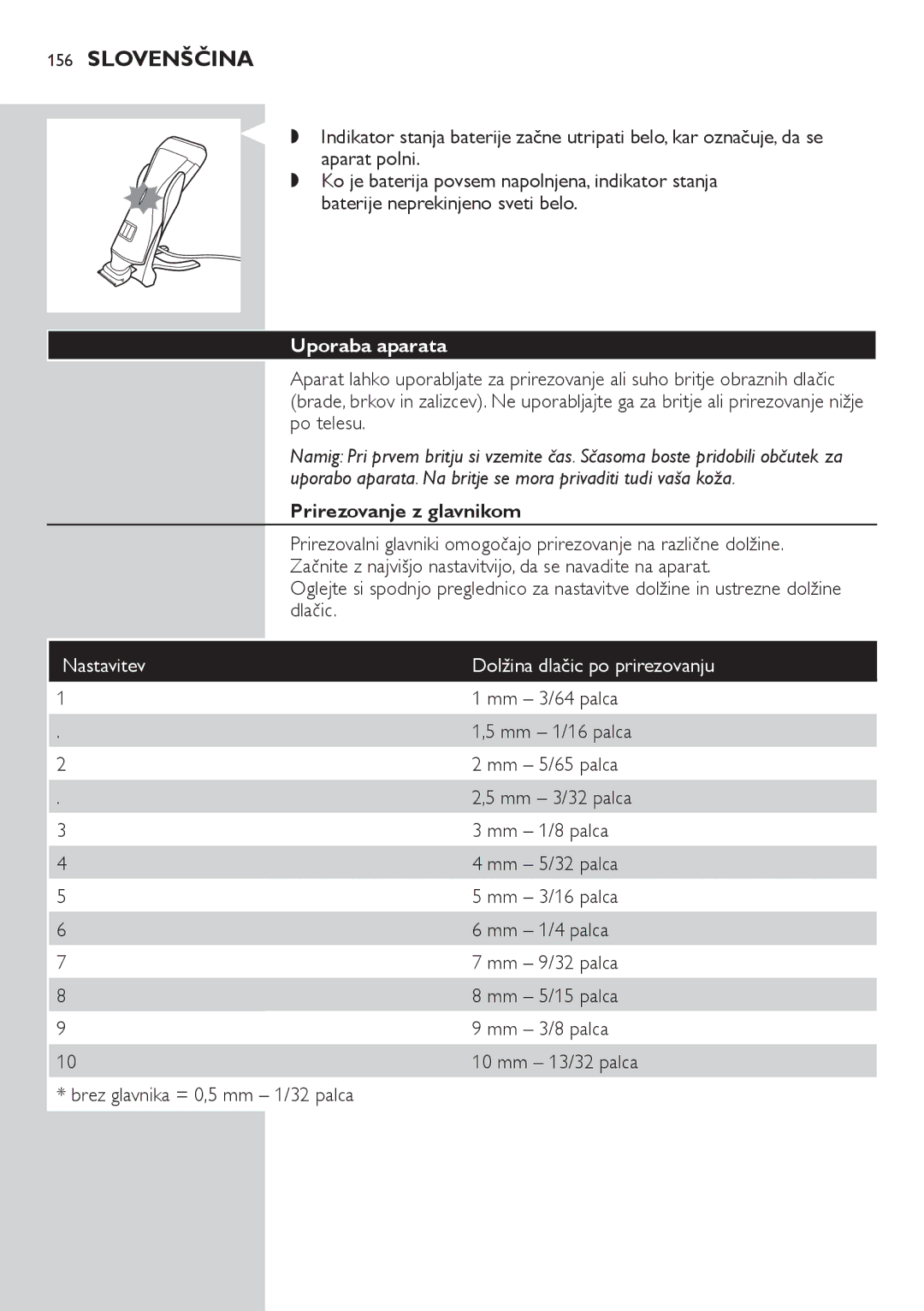 Philips QS6140 manual Uporaba aparata, Prirezovanje z glavnikom 