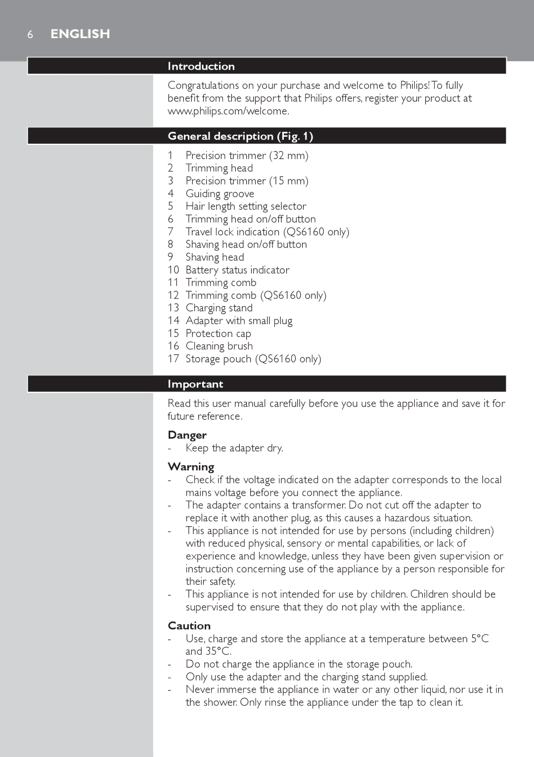 Philips QS6140 manual English, Introduction General description 