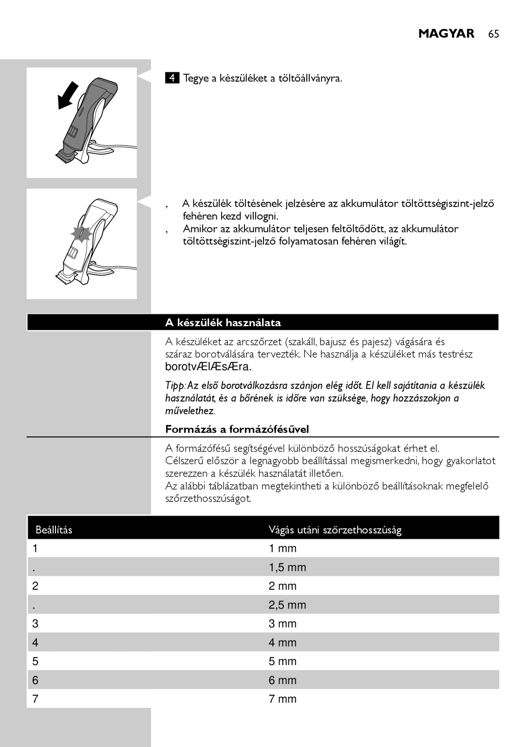 Philips QS6140 manual Készülék használata, Formázás a formázófésűvel 