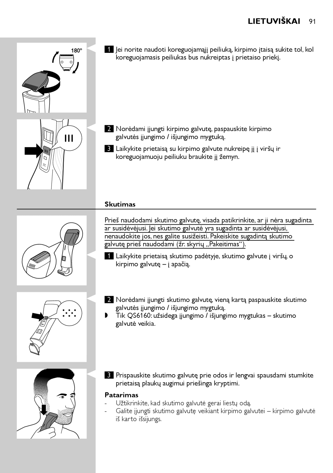 Philips QS6140 manual Skutimas, Patarimas 