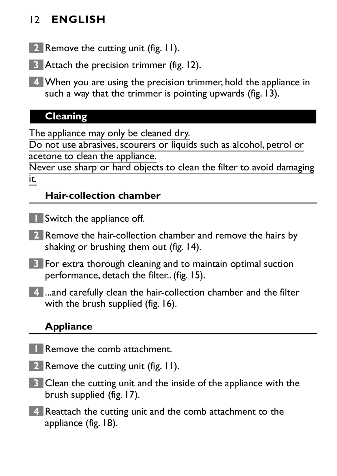 Philips QT4080, QT4040 manual Cleaning, Hair-collection chamber, Appliance 