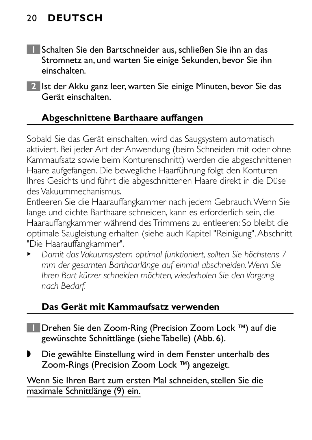 Philips QT4080, QT4040 manual Abgeschnittene Barthaare auffangen, Das Gerät mit Kammaufsatz verwenden 