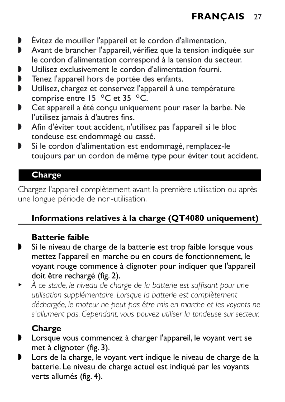 Philips QT4040, QT4080 manual Charge 