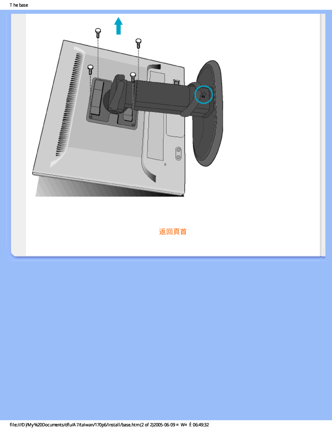 Philips R6RY0 user manual 返回頁首, The base 