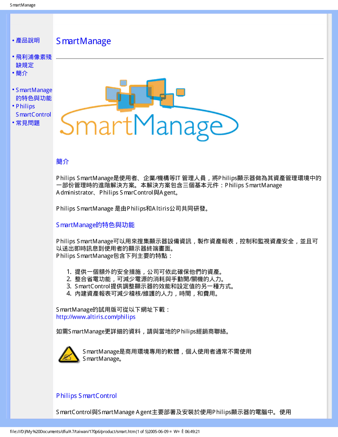 Philips R6RY0 user manual SmartManage 