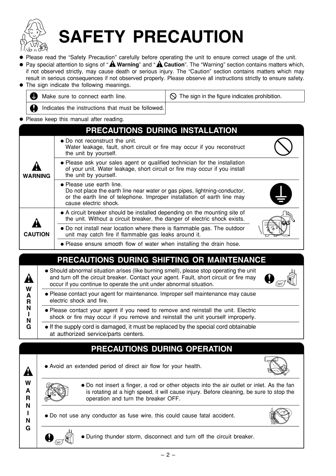 Philips RAC-X18CX, RAS-X18CX instruction manual Precautions During Installation, Precautions During Shifting or Maintenance 