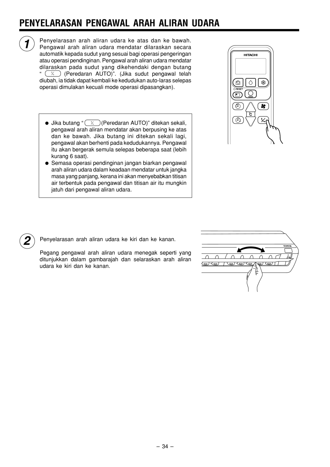 Philips RAC-X18CX, RAS-X18CX instruction manual Penyelarasan Pengawal Arah Aliran Udara 