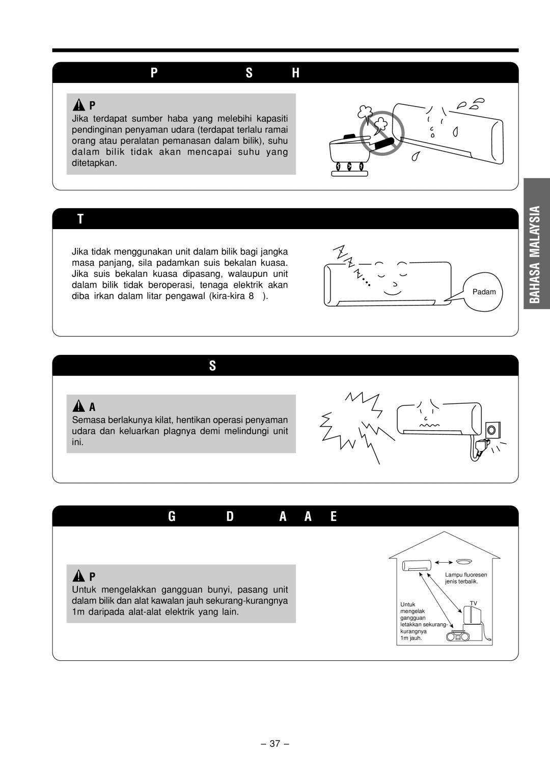 Philips RAS-X18CX, RAC-X18CX instruction manual Perkara Penting Untuk Pelanggan, Pendinginan dan Sumber Haba dalam bilik 