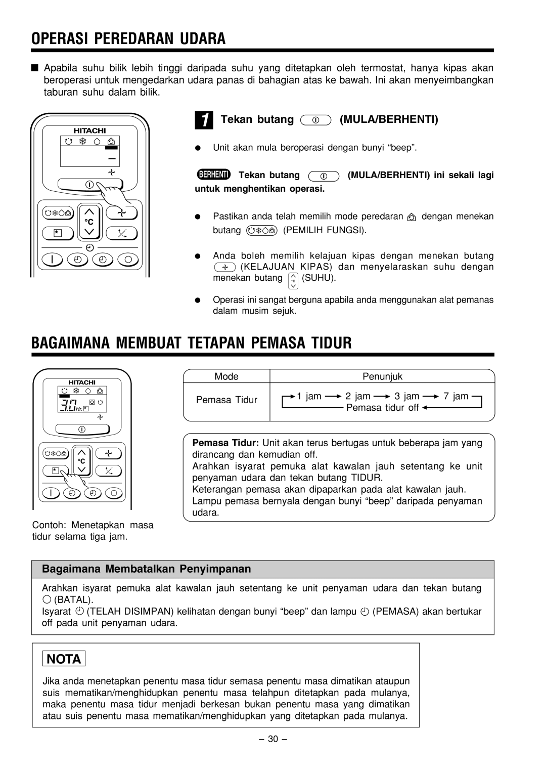 Philips RAS-18C9, RAC-18C9 Operasi Peredaran Udara, Bagaimana Membuat Tetapan Pemasa Tidur, Tekan butang, Mula/Berhenti 