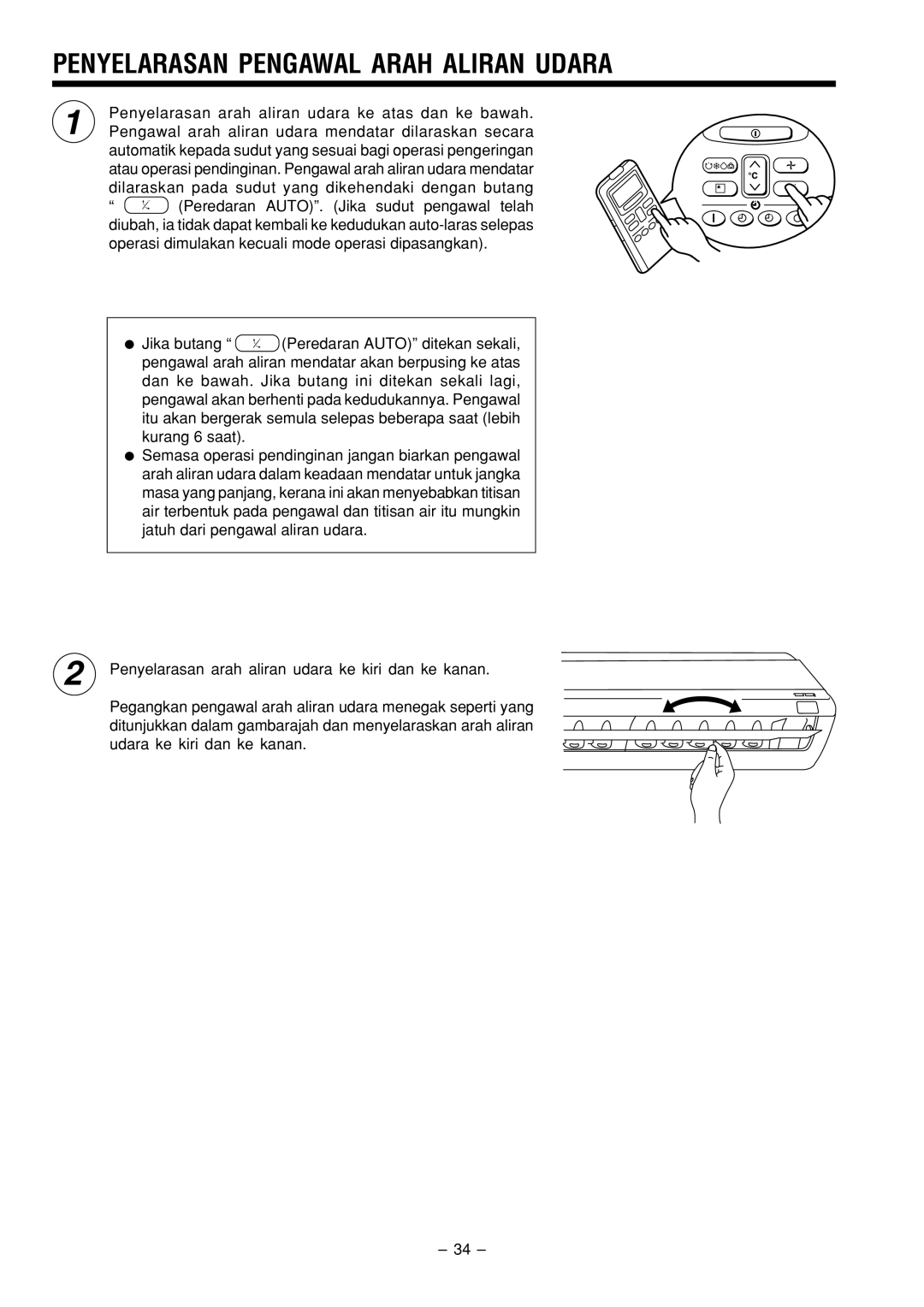 Philips RAS-18C9, RAC-18C9 instruction manual Penyelarasan Pengawal Arah Aliran Udara 