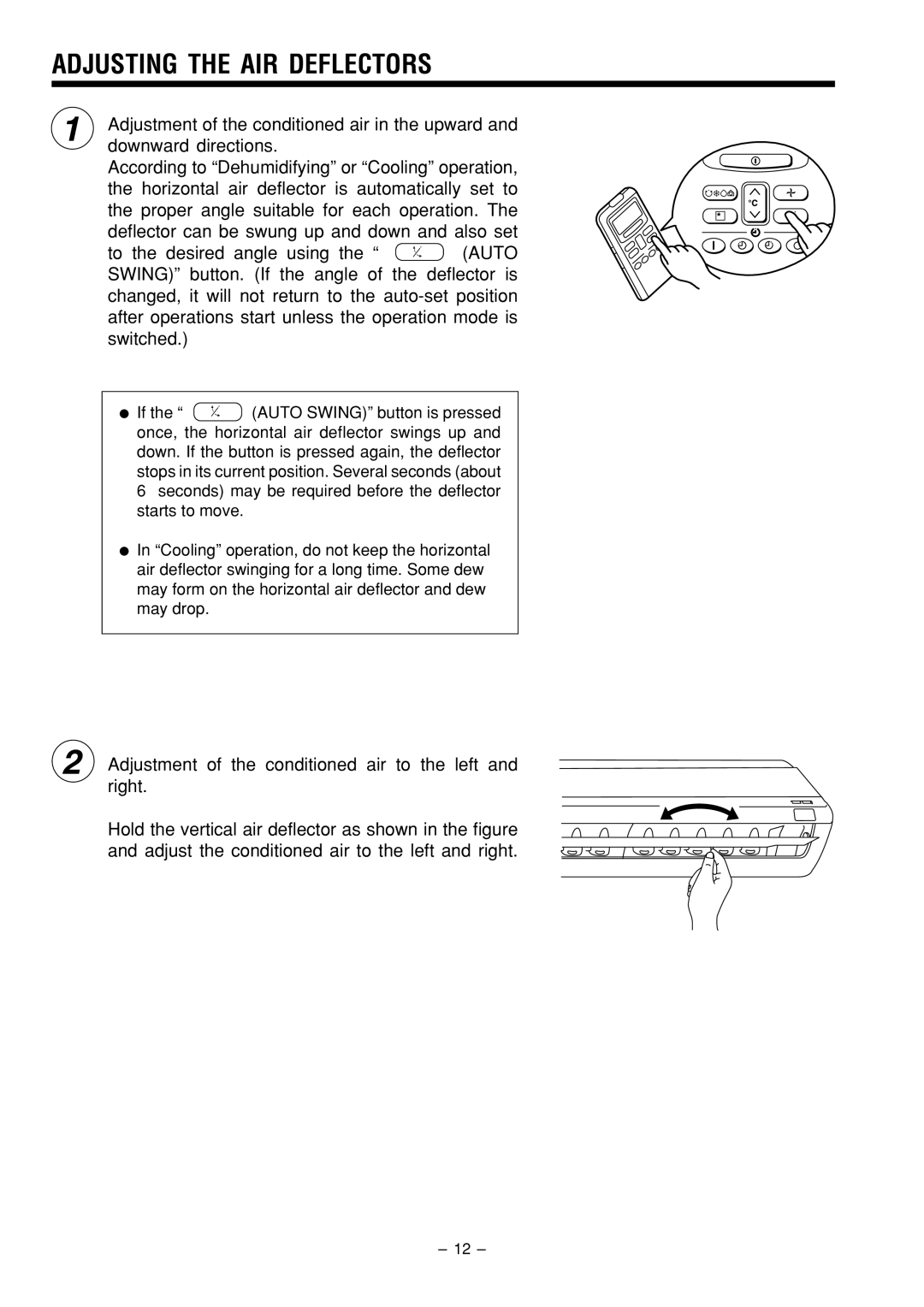 Philips RAS-18C9, RAC-18C9 instruction manual Adjusting The Air Deflectors 