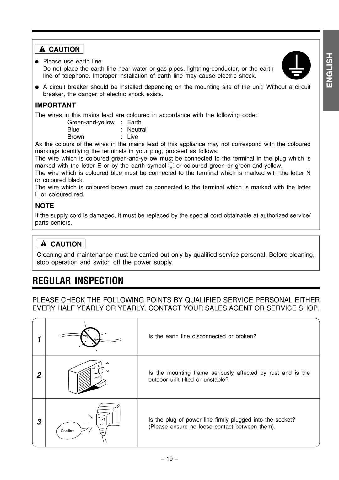 Philips RAC-18C9, RAS-18C9 instruction manual Regular Inspection, English 