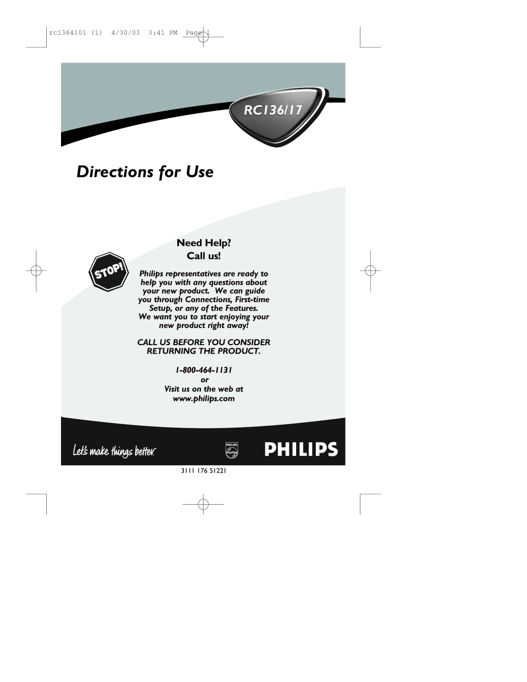 Philips RC136/17 manual Directions for Use 