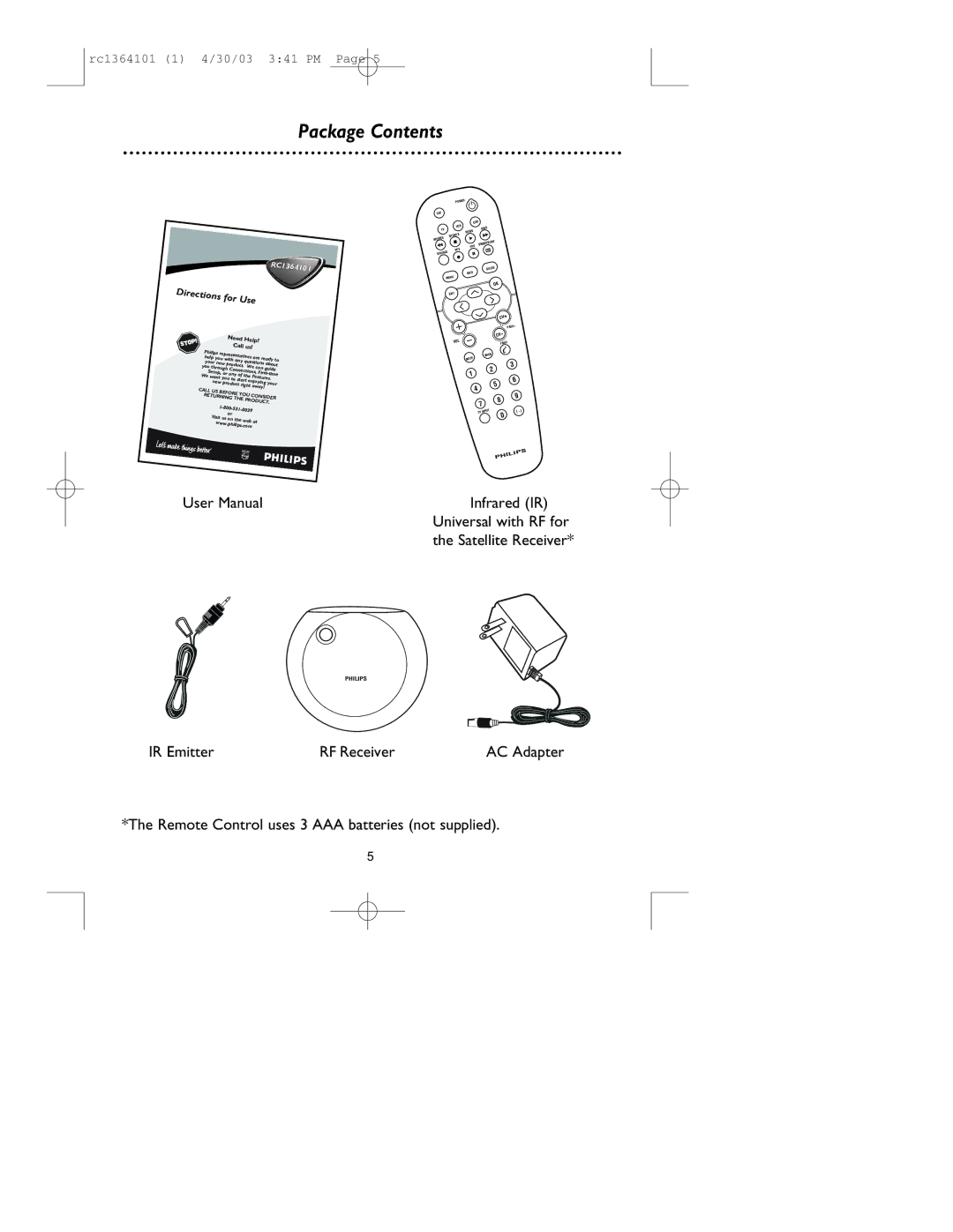 Philips RC136/17 manual Package Contents 