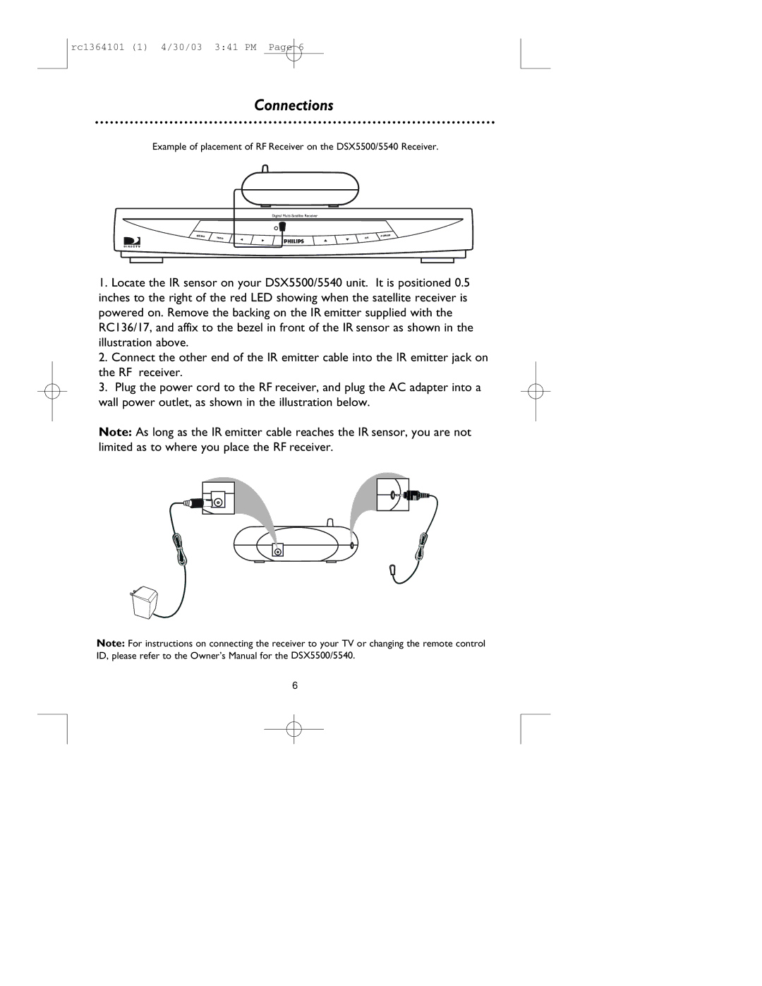 Philips RC136/17 manual Connections 